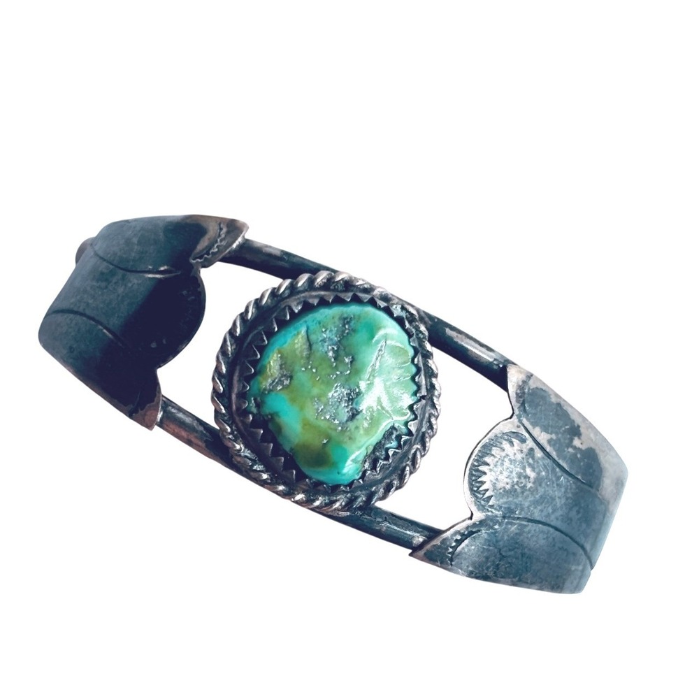 Antique Native Turquoise Silver Cuff Bracelet Southwestern Split Shank Bangle